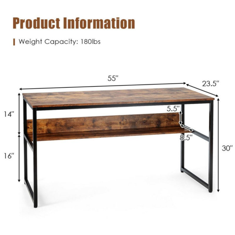 Metal Base Computer Desk, Brown