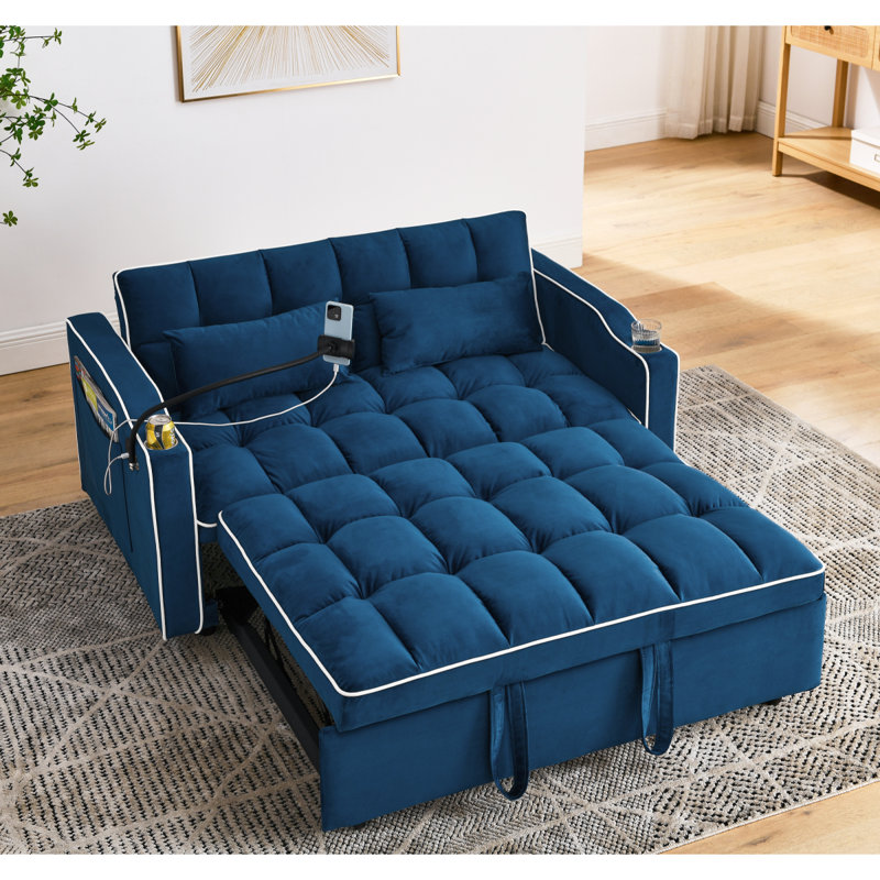 55.51 Inch Versatile Foldable Sofa Bed In 3 Lengths, Modern Sofa Sofa Sofa Velvet Pull-Out Bed, Adjustable Back And With USB Port And Ashtray And Swivel Phone Stand