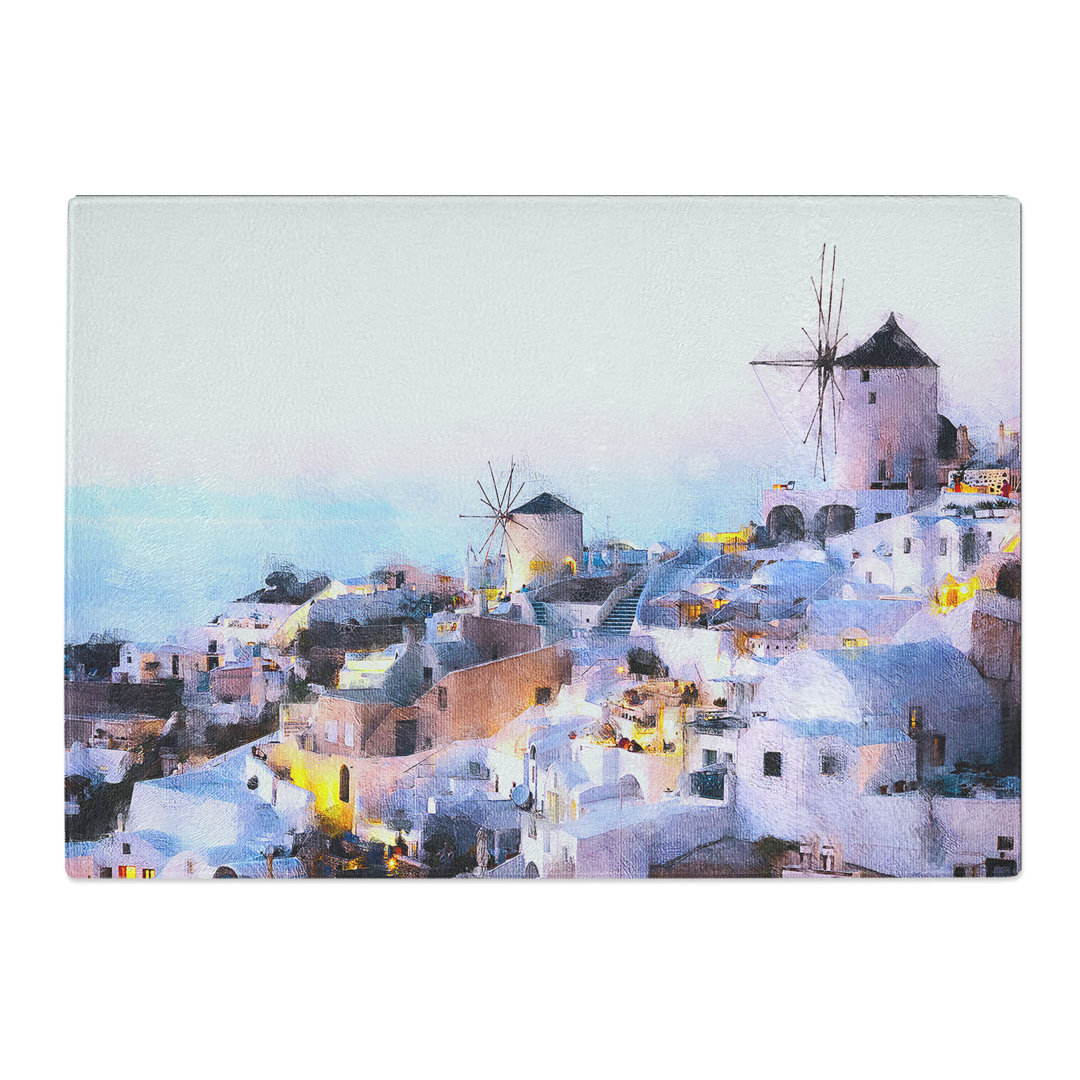 Tempered Glass the Santorini Skyline in Greece Chopping Board