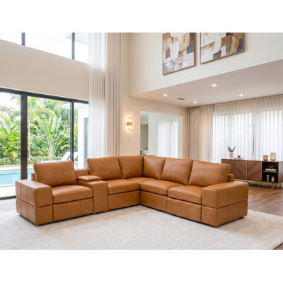 Thampstra Leather Match Reclining Modular Sectional