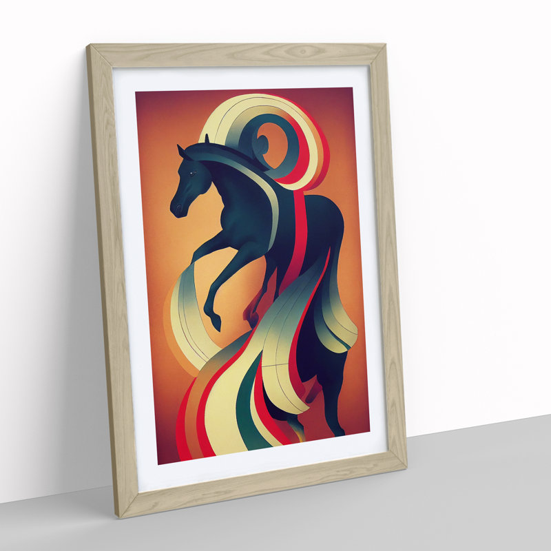 Horse Deco No.2 - Single Picture Frame Print, 46cm H x 34cm W x 2cm D, Oak