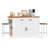 3 Pieces  Farmhouse Kitchen Island Cart with Power Outlets, 2 Stools & Drop-Leaf Top | Mobile Serving Cart with Storage & Removable Wheels-1060110169