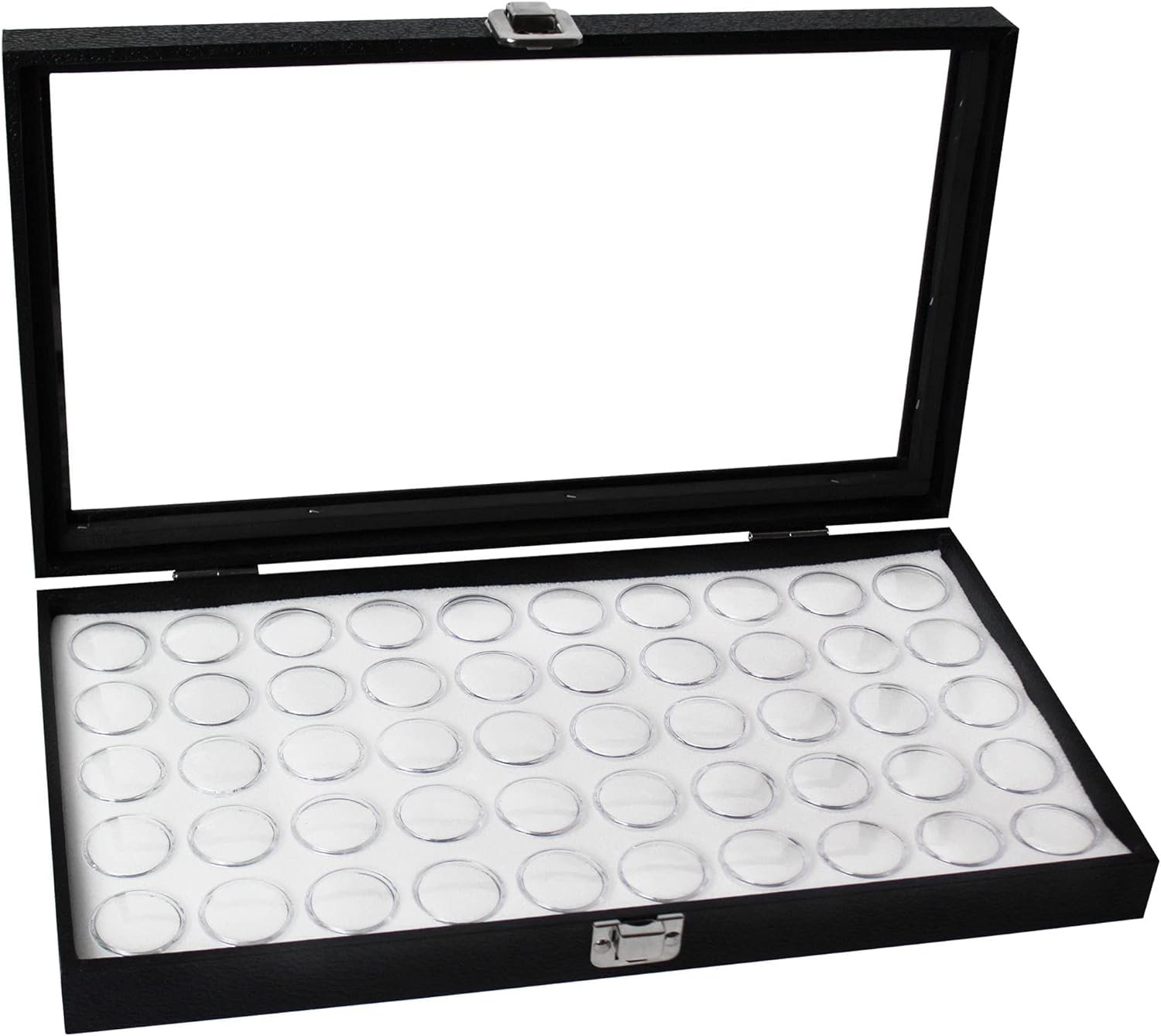 Glass Top Jewelry Display Case Box With 50 Removable Gem Jars - White, Secure Latch Lid - View #7