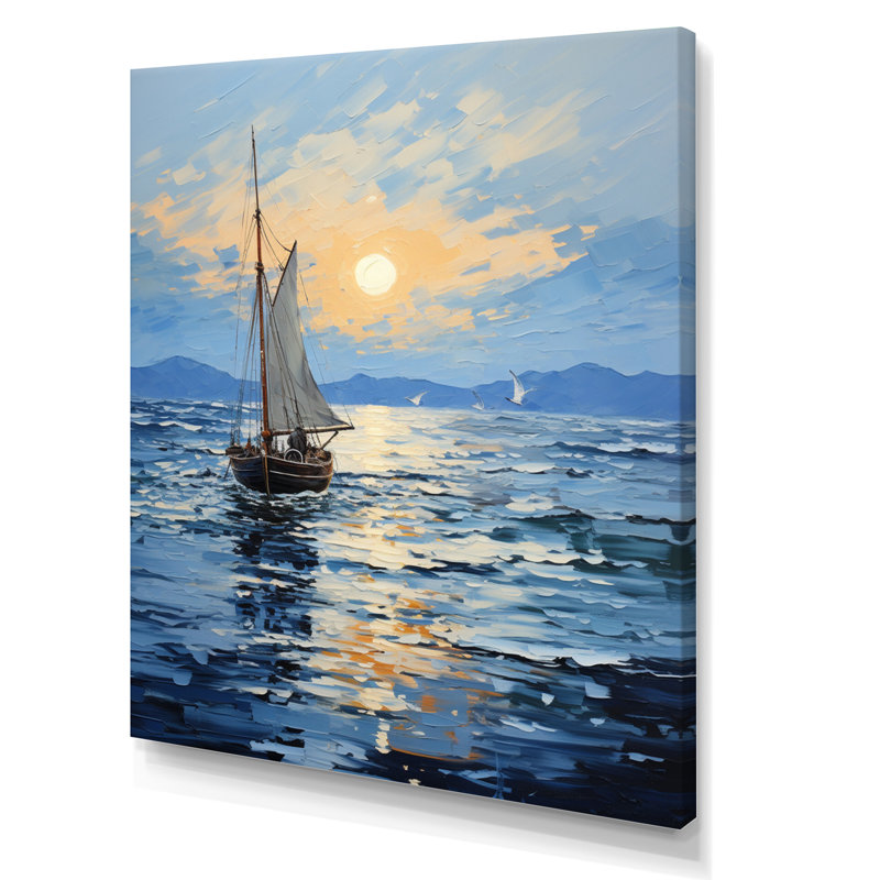 Bateau, voile, reflets, impression sur toile, H 32 po x l 16 po, Toile tendue