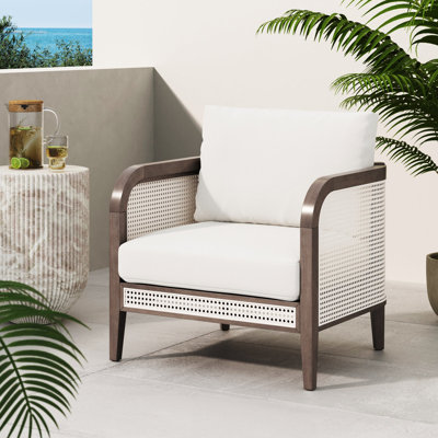 Bohemian Cushioned Patio Chair, Outdoor Lounge Chair With Solid Wood Frame