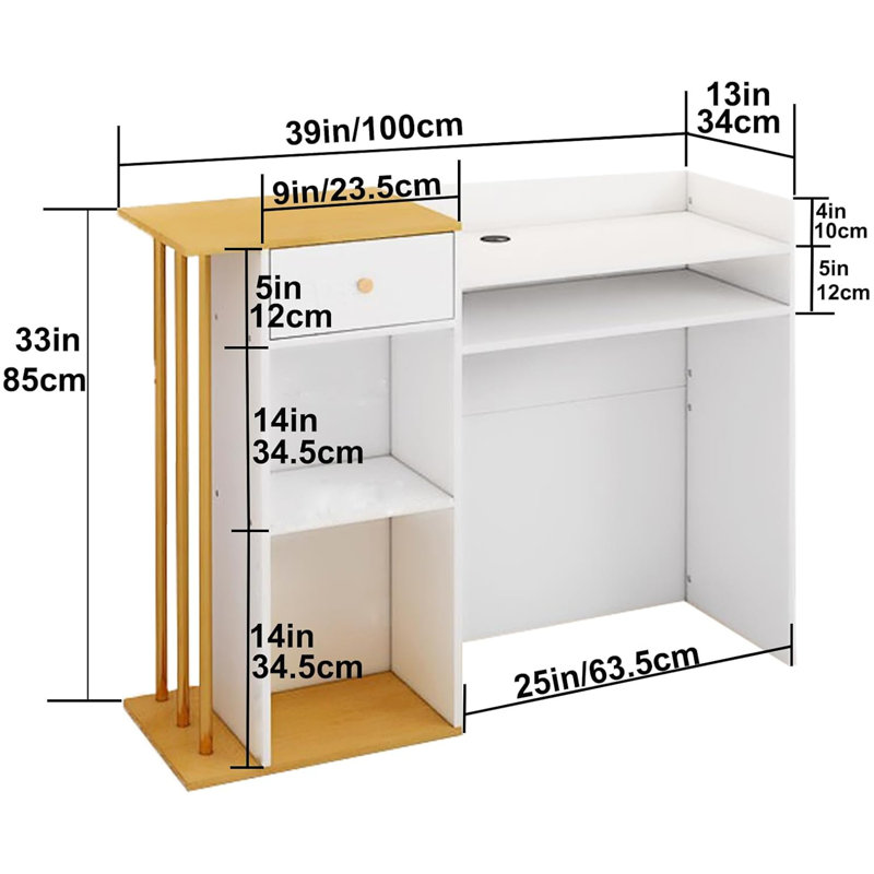 Reception Desk,39 inch Retail Counter with Drawers and Storage Shelves