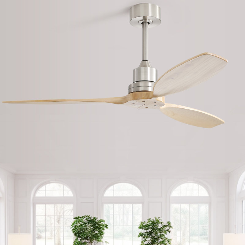 52" Nicola 3 - Blade LED Modern Propeller Ceiling Fan with Remote Control, Nickel with Burlywood Blades