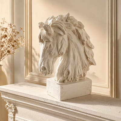 Sculpture tête de cheval rustique avec base, figurines d'animaux de ferme