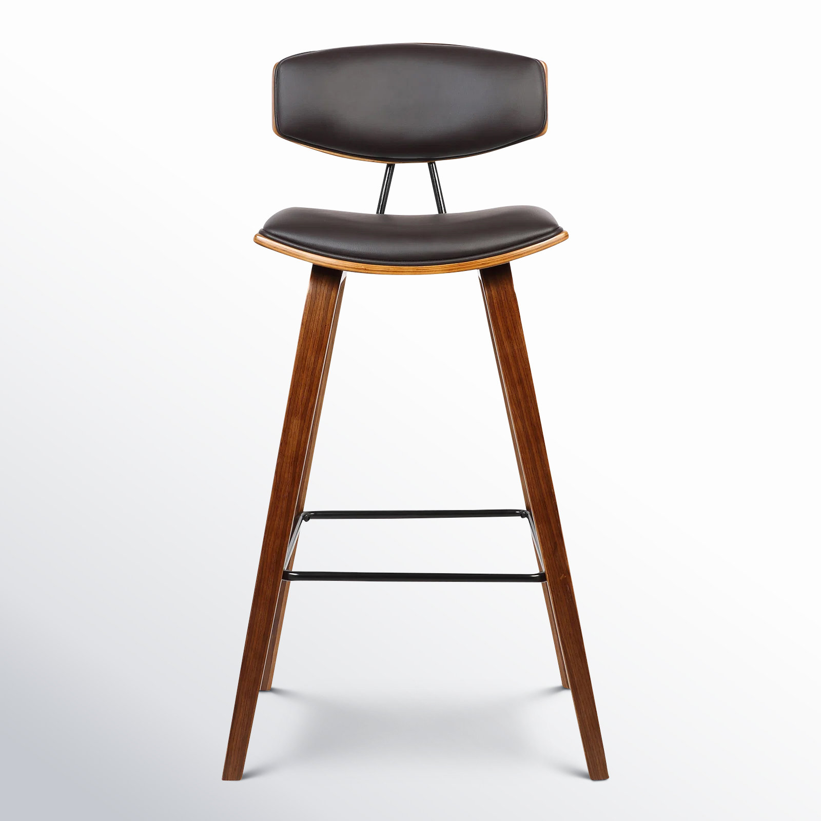 Bilgin 29" Bar Stool, Bar Stool (29" Seat Height), Brown Faux Leather, Walnut