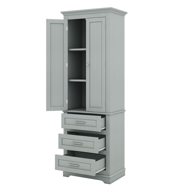 Tall Storage Cabinet With 3 Drawers, 3-Tier Adjustable Shelves & 2 Doors, Floor Freestanding Linen Cabinet For Bathroom/Office