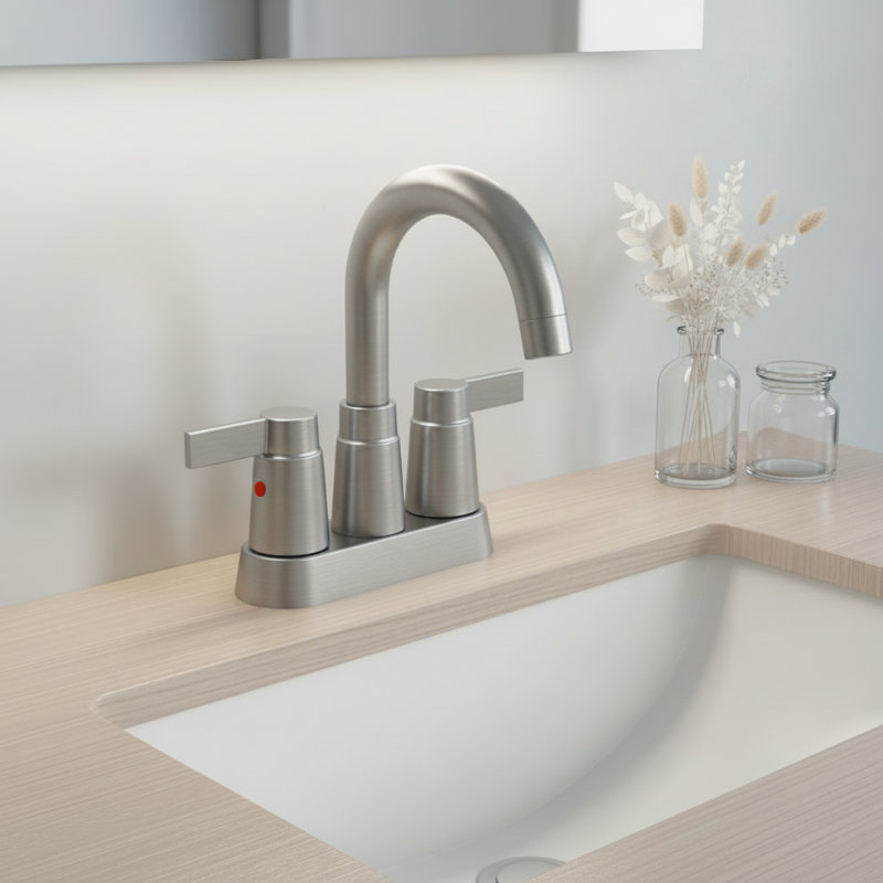 Modern 2-Handle 4" Centerset Bathroom Sink Faucet with High-Arc 360° Swivel Spout, Brushed Nickel
