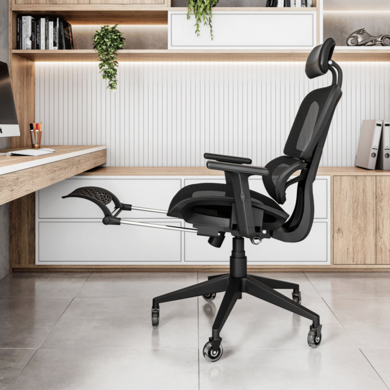 Black Ergonomic Mesh Office Chair with Adjustable Arms and Footrest