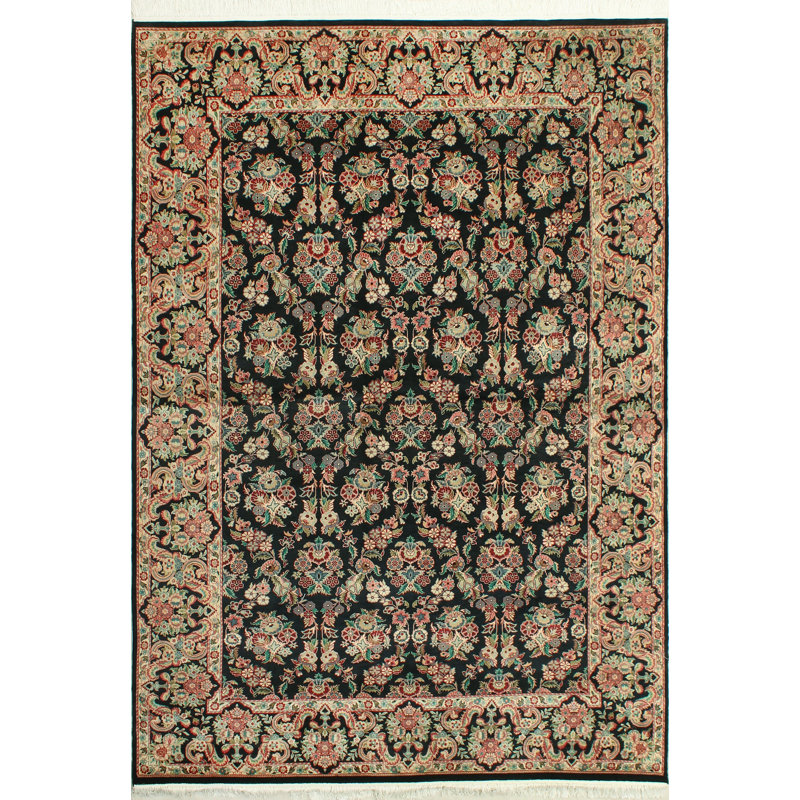 Tapis noir / ivoire fabriqué à la main teint dans la masse de légumes Salem, 6 pi 1 po x 9 pi 1 po