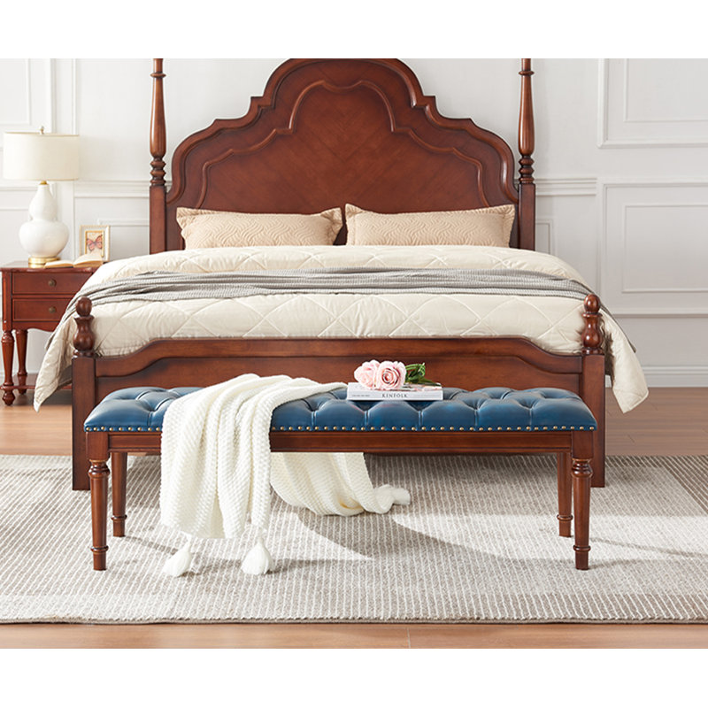 Banc long en cuir bleu pour chambre à coucher et vestibule, H 17,72 po x l 39,37 po x P 15,75 po, Bleu