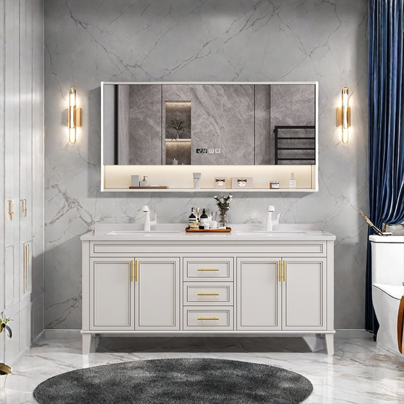 Simple modern French style bathroom cabinet, 32.28'' H x 55.12'' W x 21.65'' D, Off-white