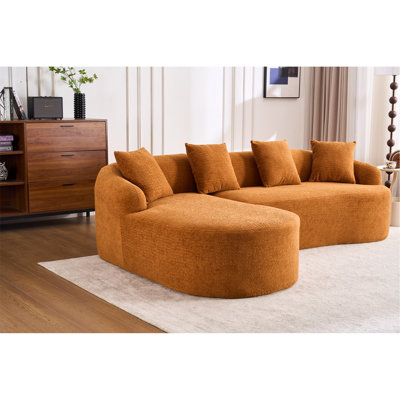 Chaise longue Boneless à 3 places, tissu chenille grain de bois, canapé à compression pleine éponge, canapé combiné avec 4 coussins pour le salon / la maison / les appartements