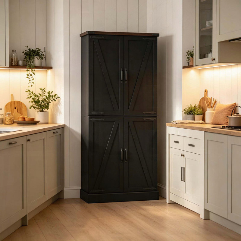 Tall Pantry with 8 Door Racks, Black