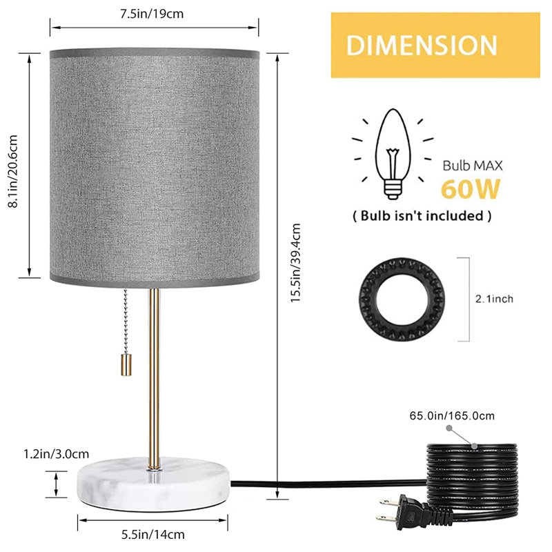 Petite lampe de chambre avec base en marbre et petite lampe de table en métal doré gris-or