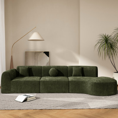 Canapé modulaire incurvé moderne de 140 po à 3 pièces avec éponge à haute densité, faisant face à la droite, entièrement assemblé, éponge à 4 places assises pour espace de vie, luxe