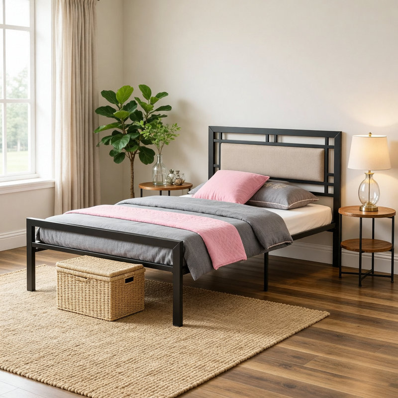 Structure simple en métal pour lit simple, style moderne et confort pour toute chambre à coucher, noir