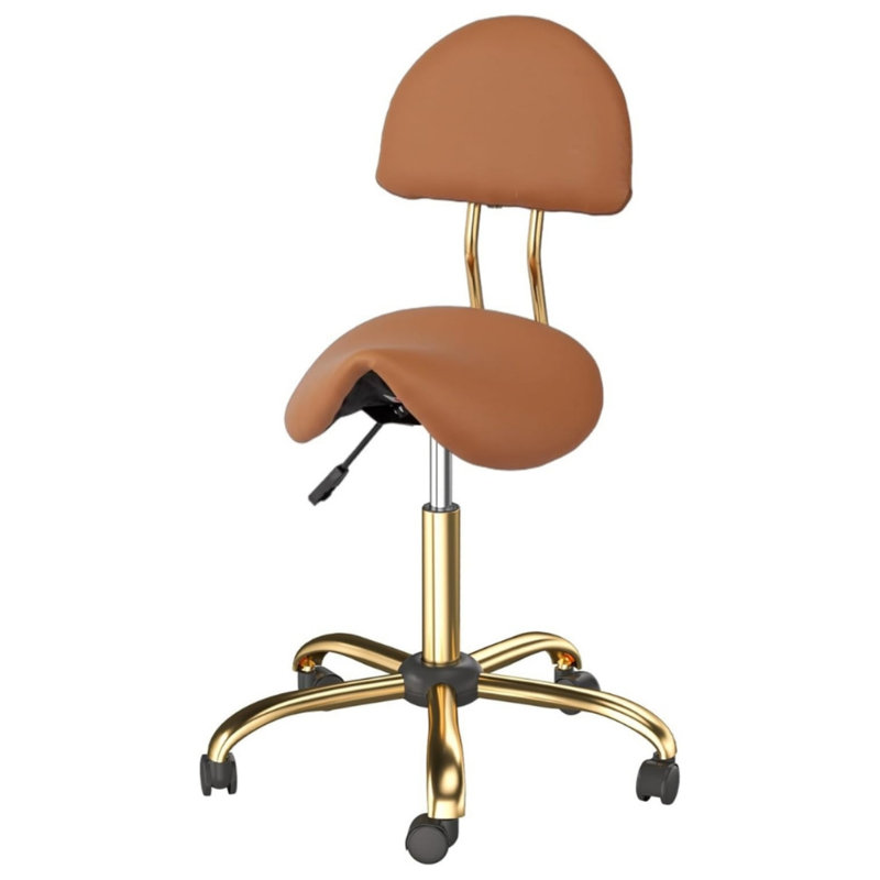 Tabouret de selle ergonomique avec support dorsal brun doré
