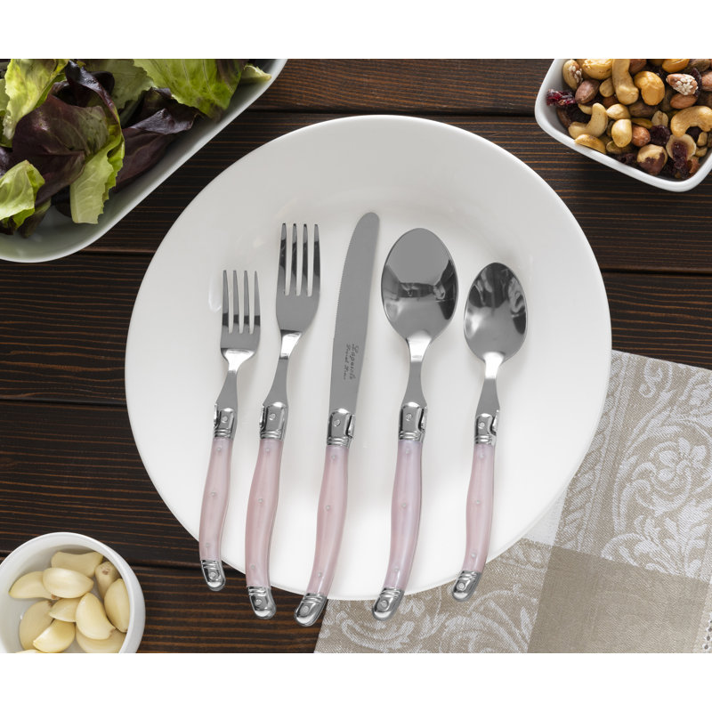 French Home Laguiole Stainless Steel Flatware Set, Service For 4 Pearl White, Light Pink