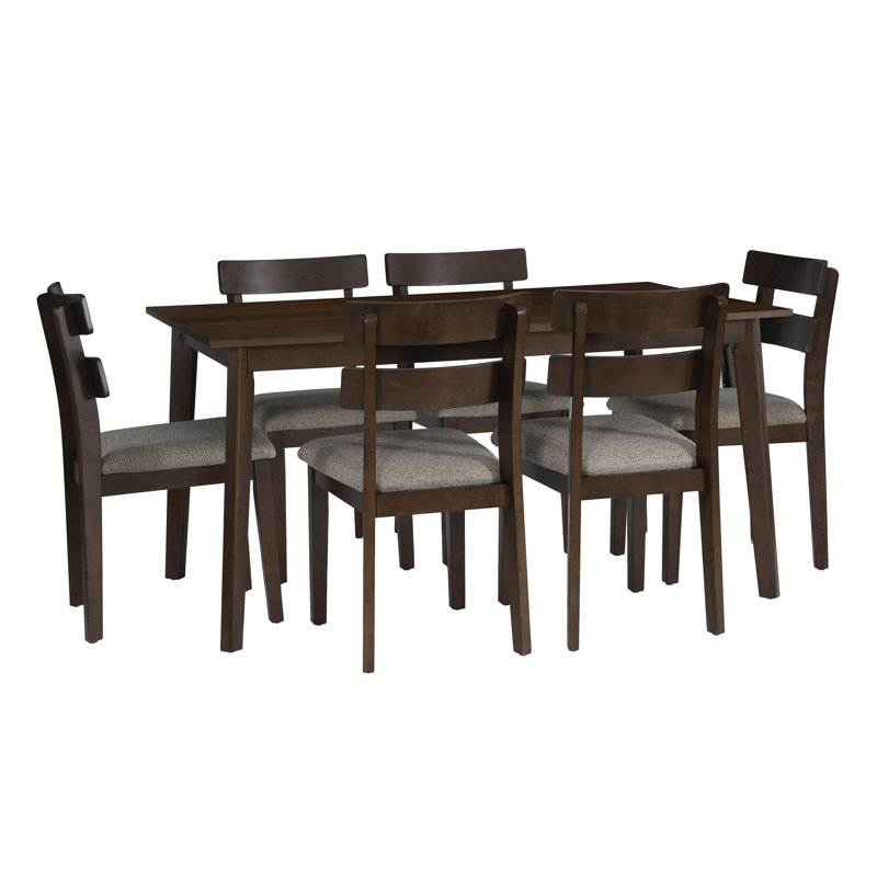 Laforest Solid Wood Dining Set, 7 Pieces: Table, 6 Chairs, Brown/Gray