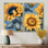 Tournesol doré collage - grand art mural floral 2 panneaux