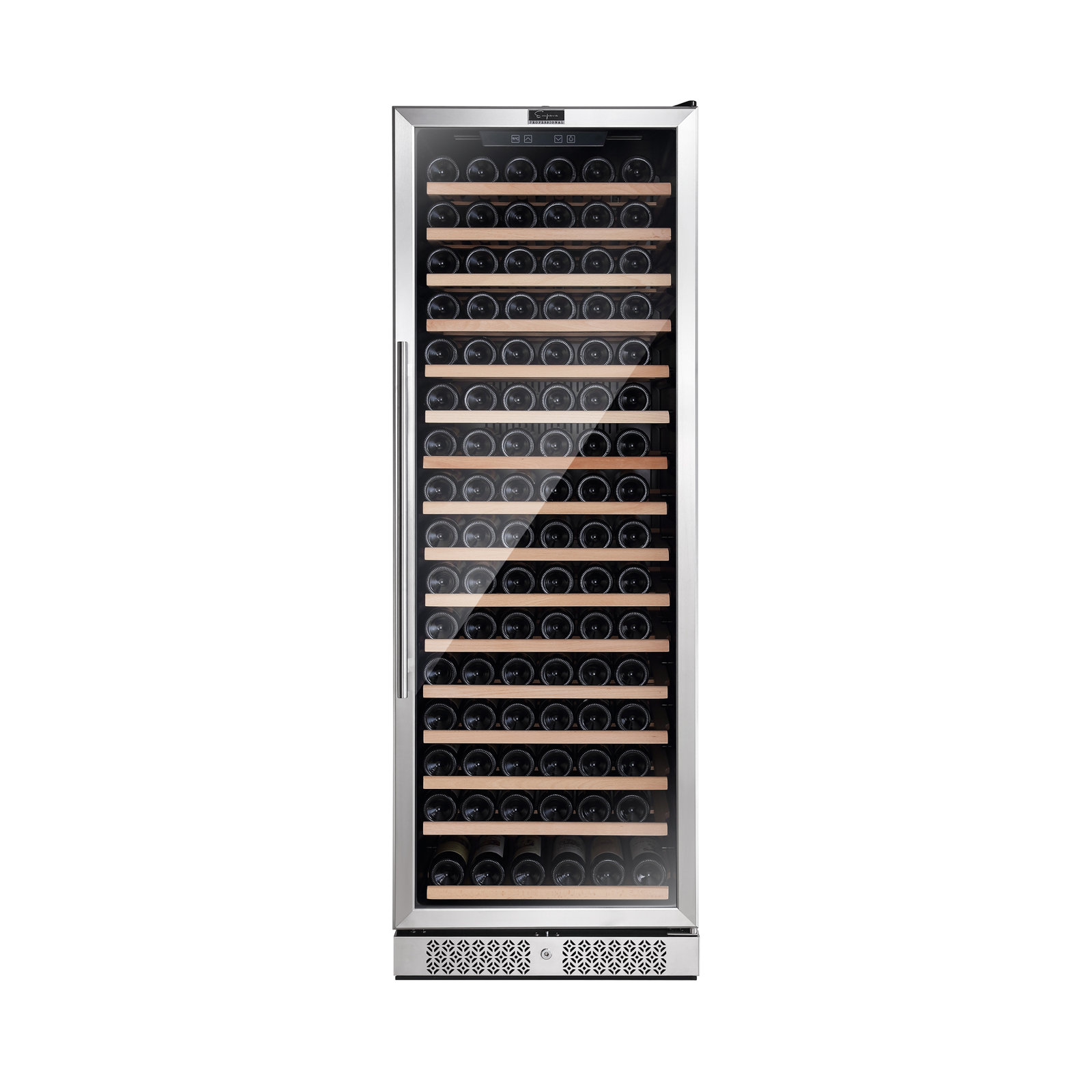 Empava 24" 171-Bottle Wine Cooler - Built-In/Freestanding, Digital Control, Beechwood Shelves, Stainless Steel — FIN-0014599 | Fridge.com