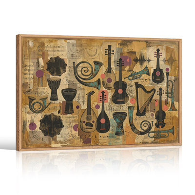 Vintage Musical Instruments Collage on Sheet Music Canvas Wall Art