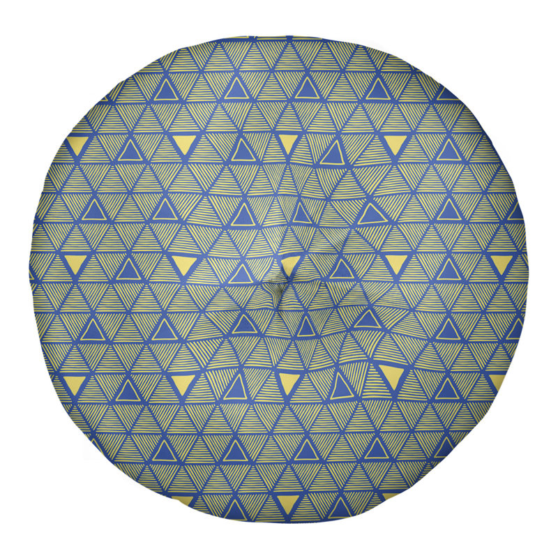 Coussin de sol classique à motif de triangles dessinés à la main, 26 po x 26 po, Bleu/jaune