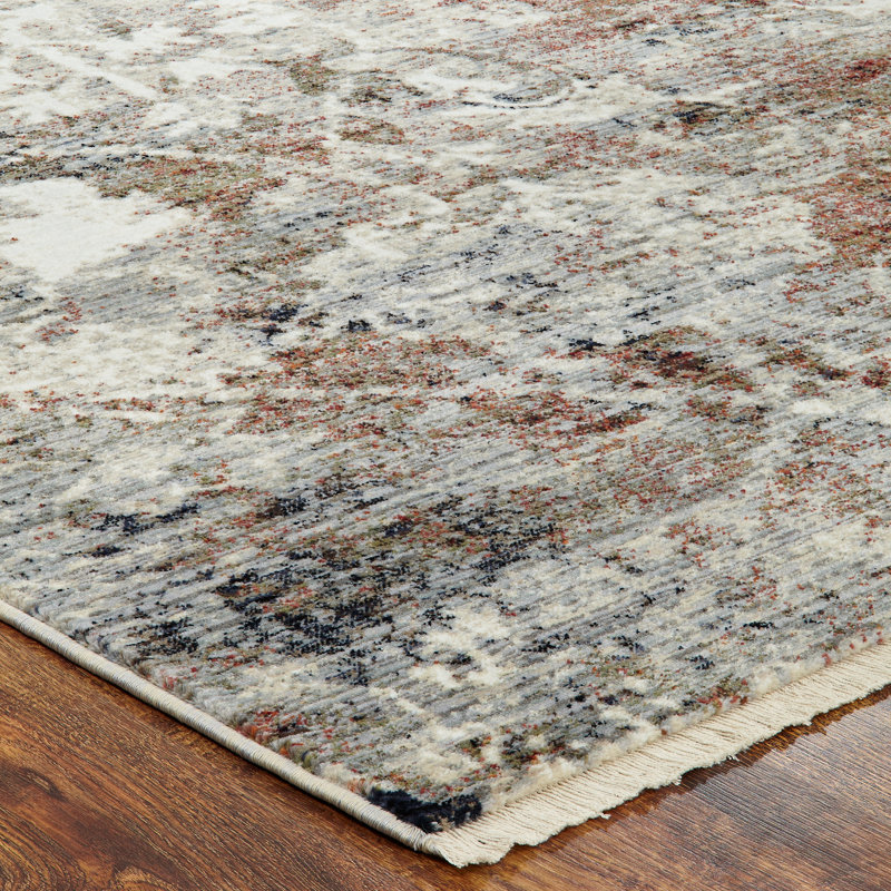 Lightfoot Abstract Area Rug in Ivory/Gray, Rectangle 5'2" x 7'8"