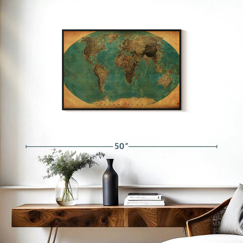 Carte du monde rétro Aliaz, H 21 po x l 31 po