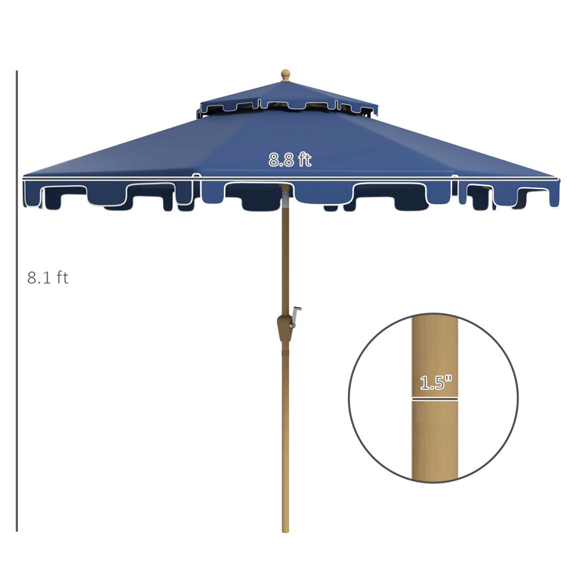 Parasol de terrasse de 9 pi avec bouton poussoir inclinable et manivelle Outsunny, Bleu très foncé
