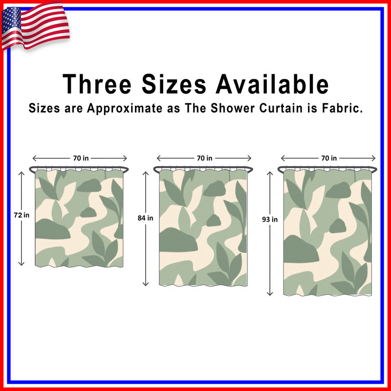 Camouflage Leaf Shapes Shower Curtains Extra Long, 70in W x 72in H, Light Olive Sage
