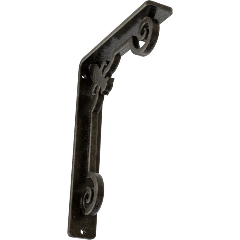 Support en fer forgé Fleur De Lis, Argenté antique chaleureux, H 8 po x l 1,5 po x P 5,5 po
