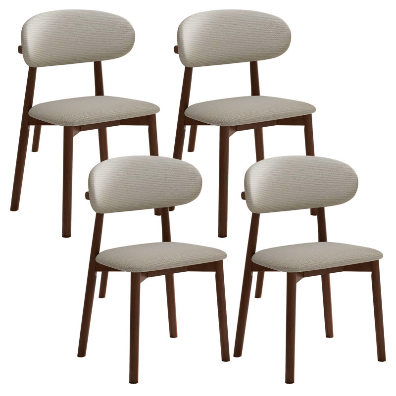Ensemble de 4 chaises de salle à manger en bois massif, structure en noyer et assise rembourrée en chenille beige, chaises de style campagnard pour cuisine ou salle à manger, renforts métalliques en forme de X, montage facile