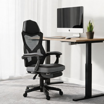 Classic Gray Ergonomic Massage Office Chair with Adjustable Recline and Footrest for Home Office Study
