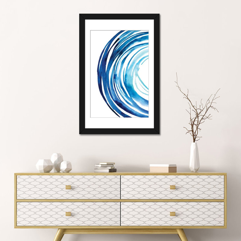 «Blue Vortex I», reproduction sur toile, H 24 po x l 16 po x P 1 po, Papier beaux-arts encadré noir, Blanc