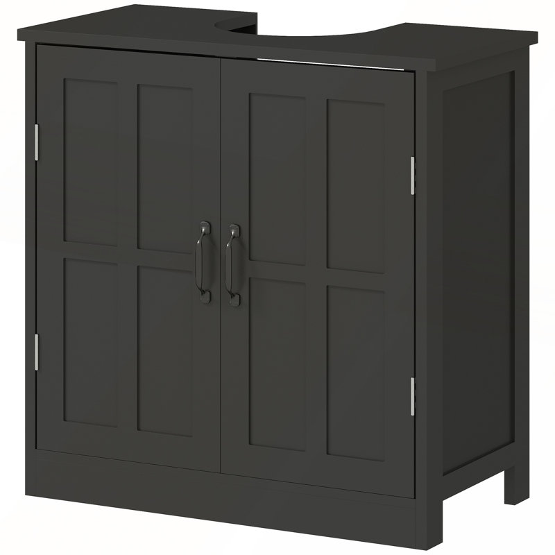 Meuble lavabo pour salle de bain avec tablette réglable, découpe en U pour lavabos sur pied, design compact et élégant en noir