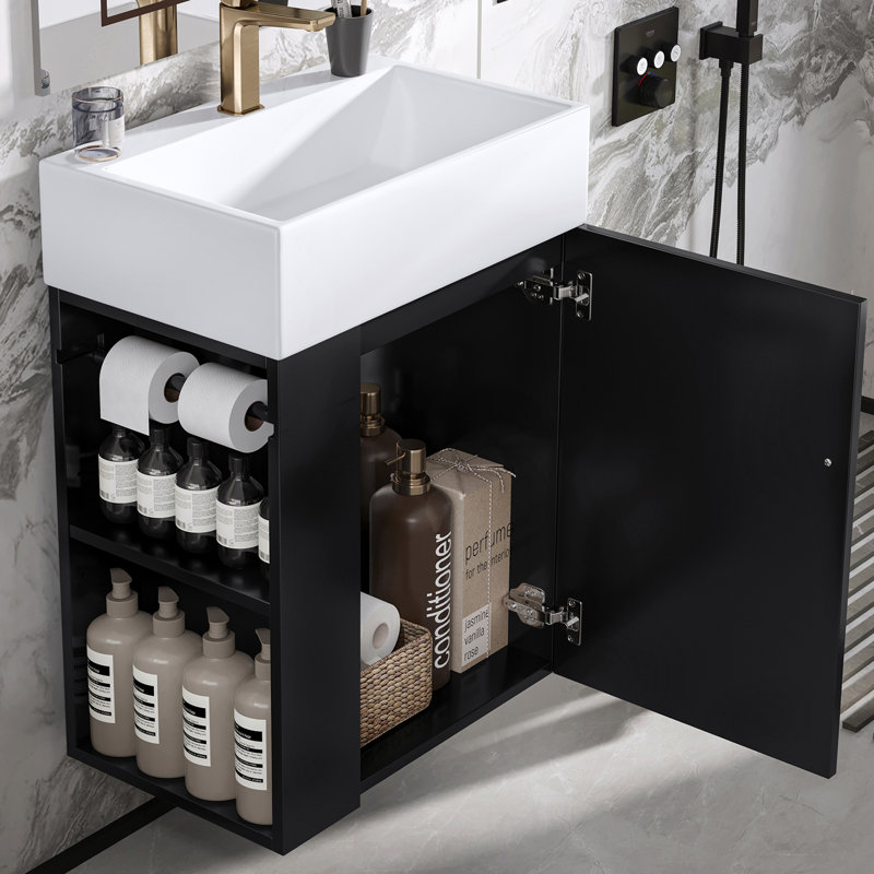 Meuble-lavabo flottant 20 po avec comptoir en céramique 20 po, Noir
