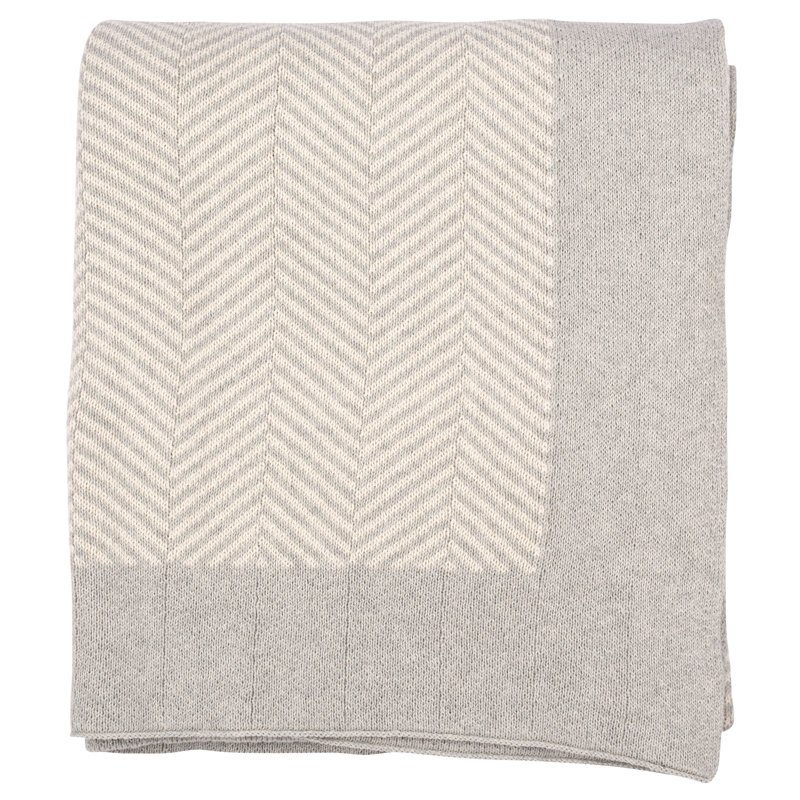Herringbone Knitted Throw Blanket, Soft Gray Melange/Natural