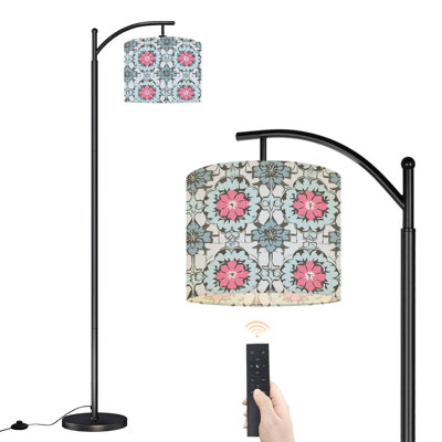 Lampe sur pied à arc avec abat-jour réglable Vintage Floral Rose