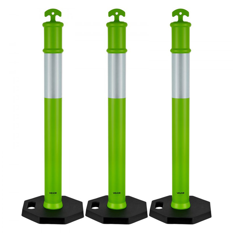 Poteaux de délimitation de la circulation, cônes de sécurité de la circulation de 48 pouces avec base lestée et bandes réfléchissantes, poteaux de délimitation robustes pour chantier de construction, parc de stationnement, contrôle des foules, vert