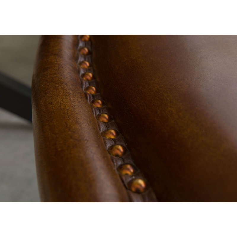 Iron Label 43cm H Genuine Leather Upholstered Side Chair in Tan