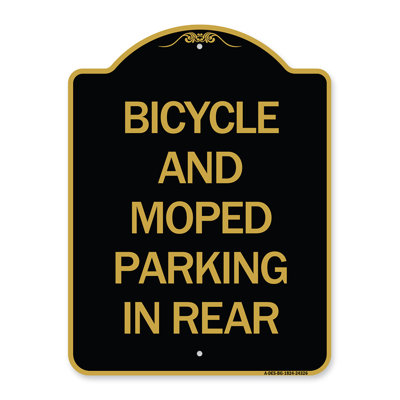 Enseigne Signmission Designer Series - Stationnement pour vélos et vélos à l'arrière | Enseigne architecturale noire et dorée en aluminium de gros calibre 18 po x 18 po | Protégez votre entreprise et votre commune | Fabriqué aux États-Unis