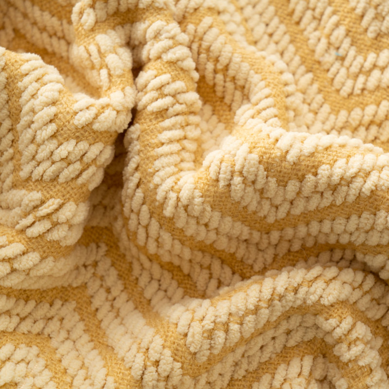 Yellow Knitted Chenille Throw Blanket, 130cm x 150cm