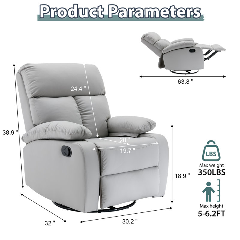 Swivel Rocker Recliners For Small Spaces,rocking Recliner Chair For Nursery,rv Recliners With Overstuffed Arm And Back-Light Gray