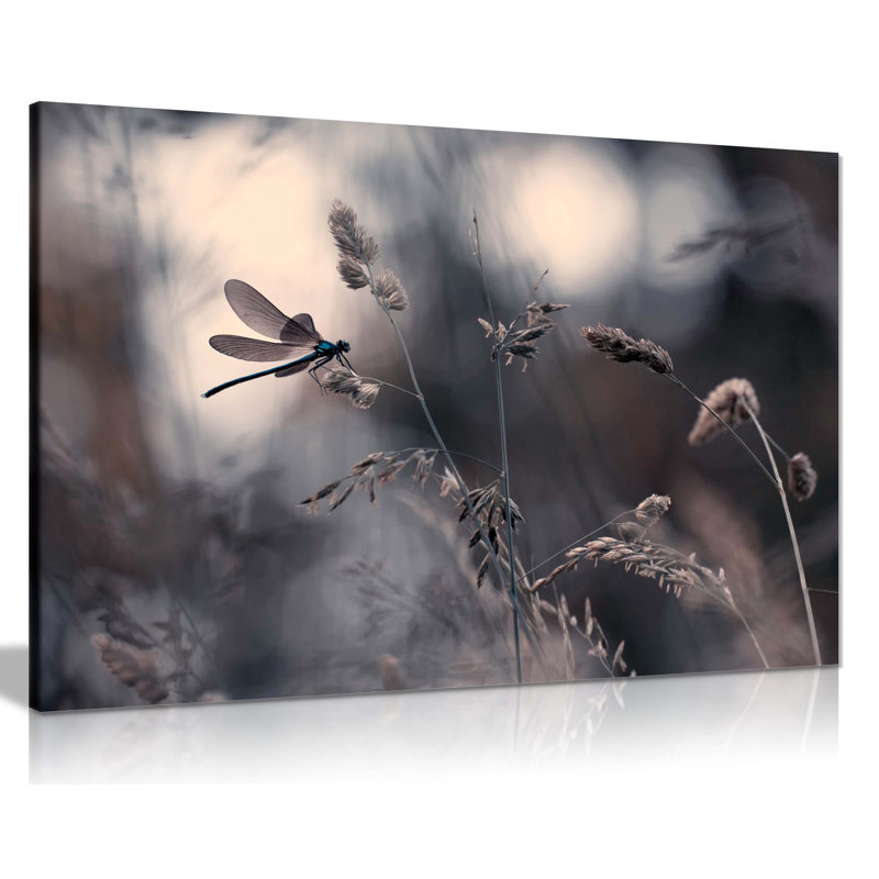 Dragonfly On A Flower Floral Garden - Wrapped Canvas Painting, 31cm H x 20cm W