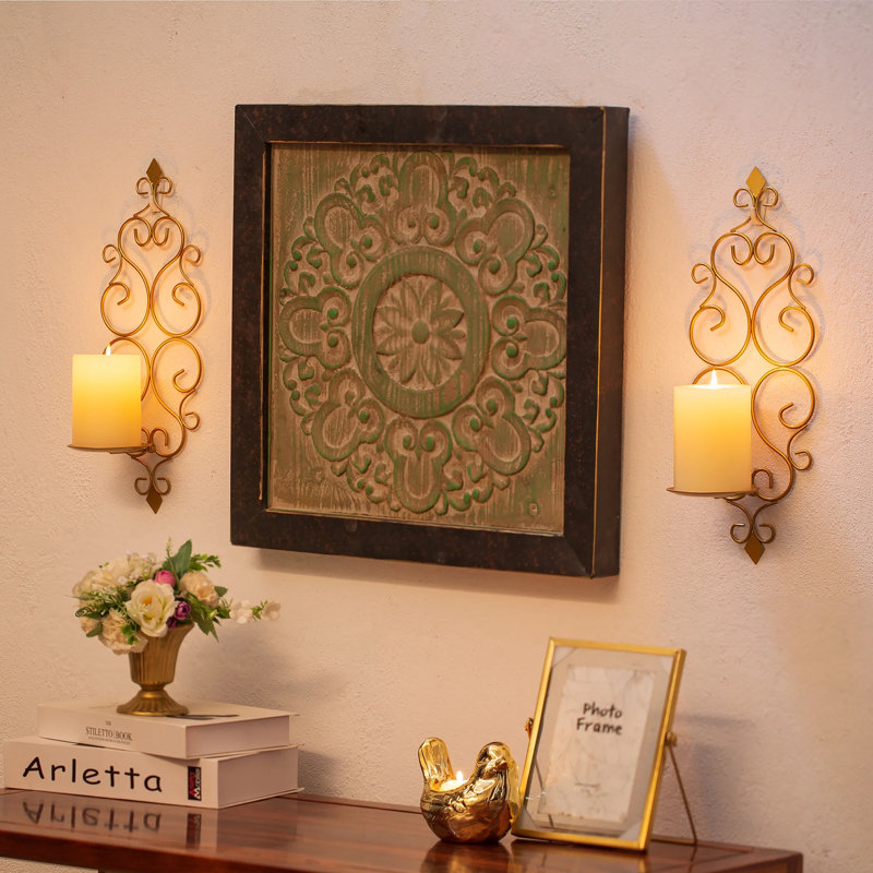 Set Of 2 Wall Candle Holder: Decorative Gold Candle Sconces